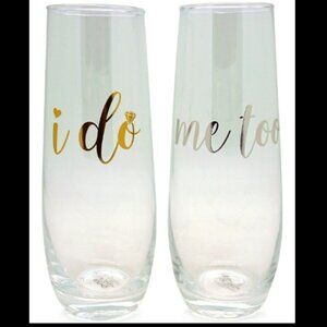 Wedding Day Stemless Flutes Glasses "I do, me too" 8 oz Stemless Flutes Marriage
